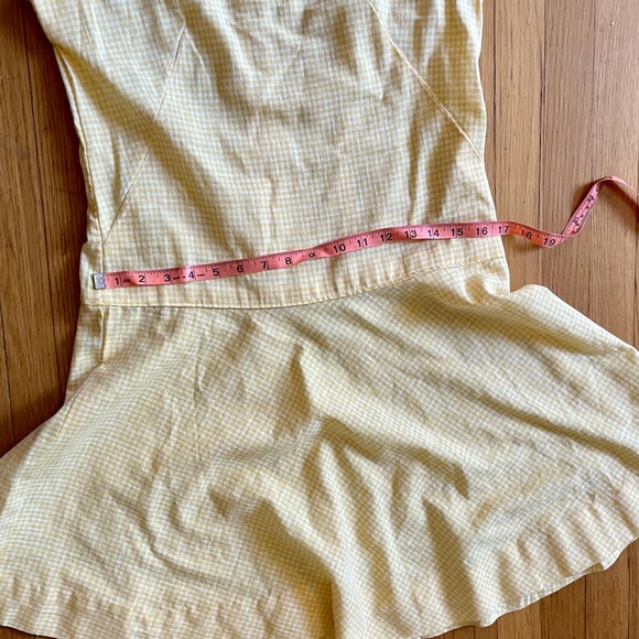 60s Vintage Drop Waist Yellow Gingham Farm Dress - Picture 7 of 9